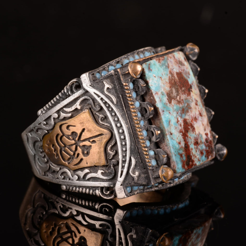 925 Sterling Silver Men's Ring, Real Arizona Turquoise Natural Stone Ring — 5