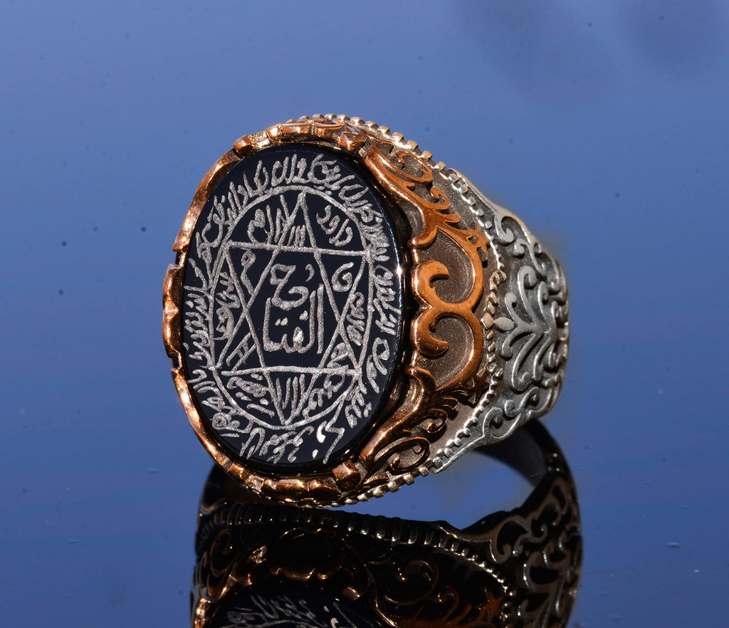 Silver Men's Ring, Natural Black Onyx Stone, King Solomon Seal Ring, Handmade Jewelry (Onyx) — 3