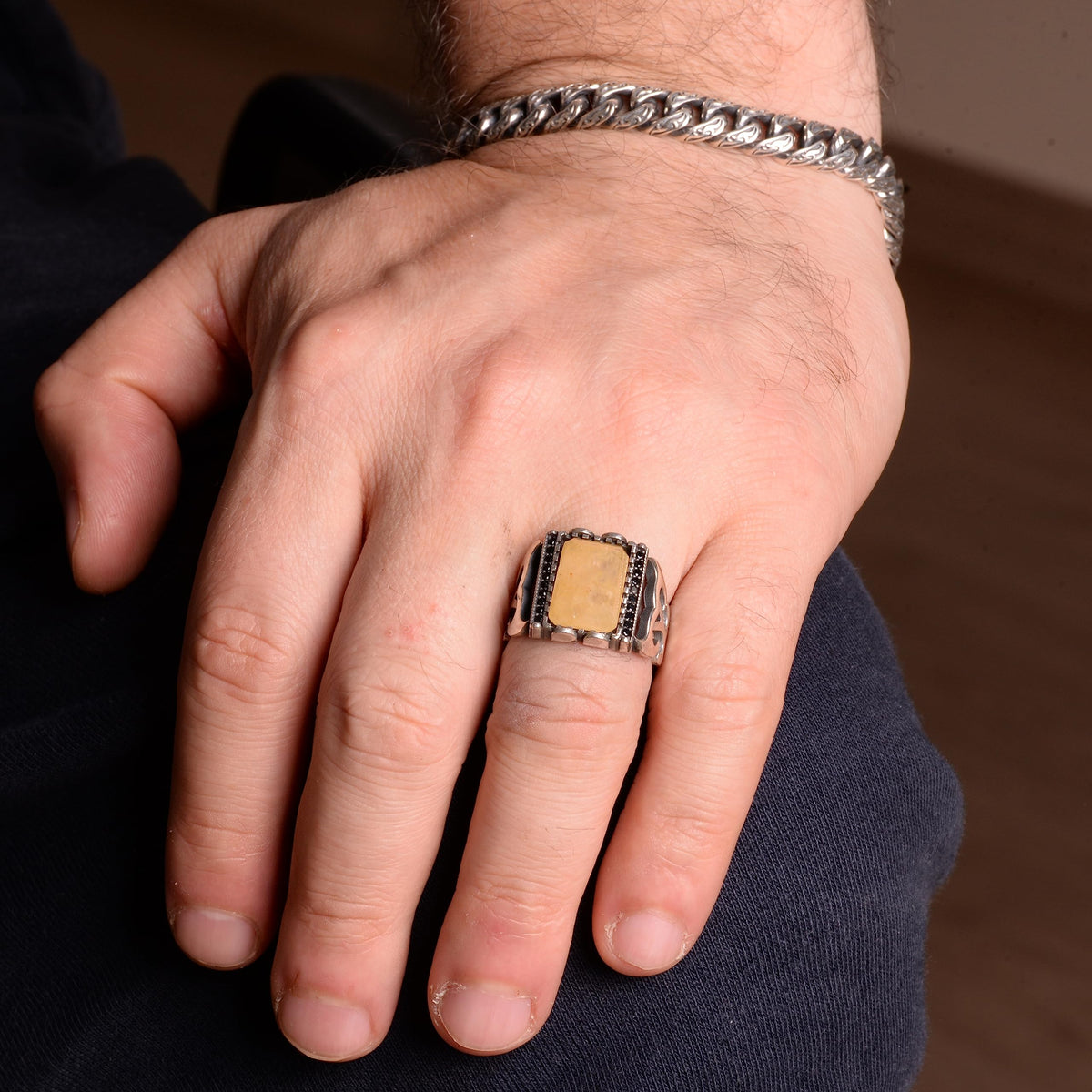Natural Yellow Sapphire Stone Men's Ring — 3