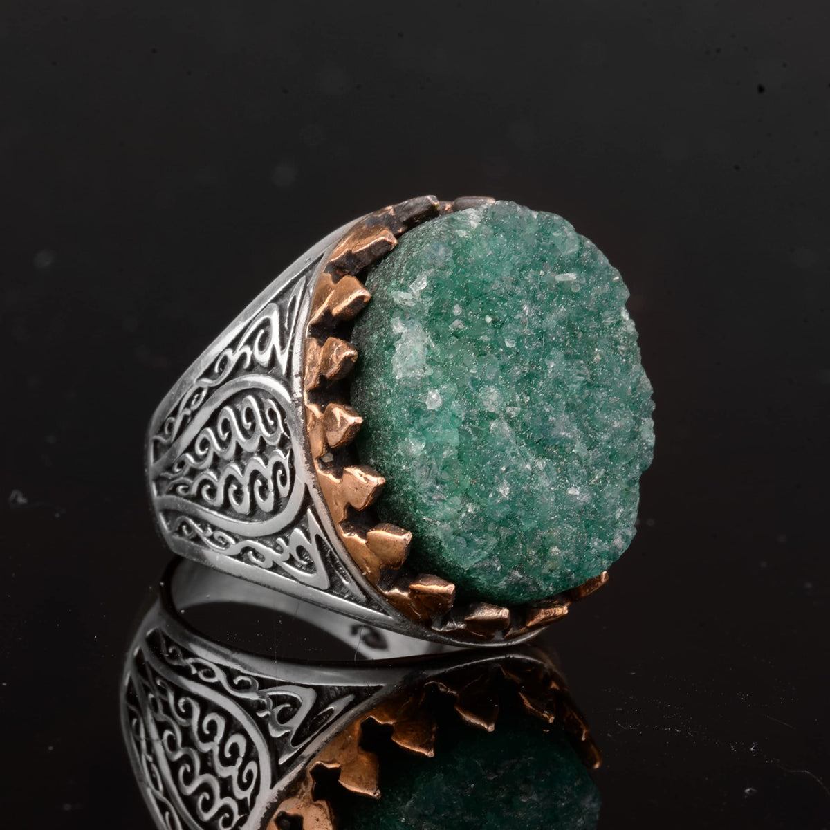 Druzy Quartz Stone - 925 Sterling Silver Men's Ring — 6