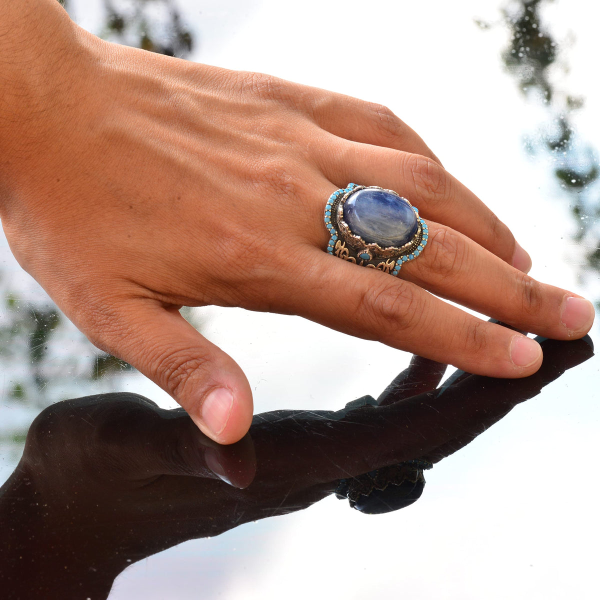 Handmade 925 Sterling Silver Men's Ring - Natural Stone (Kyanite) — 5