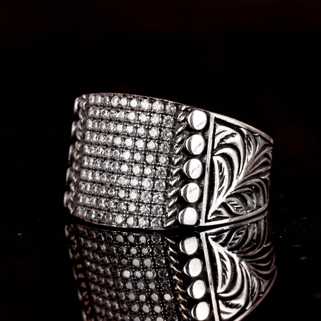 Falcon Jewelry KAMBO Created Zircon Stone Byzantine Empire Ring, 925 Sterling Silver Men’s Adjustable Ring, Steel Pen Cr