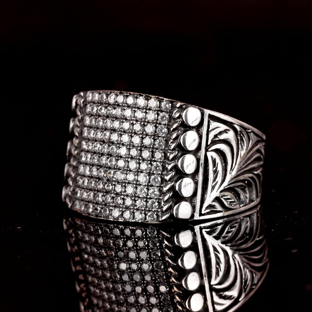 Falcon Jewelry KAMBO Created Zircon Stone Byzantine Empire Ring, 925 Sterling Silver Men’s Adjustable Ring, Steel Pen Cr