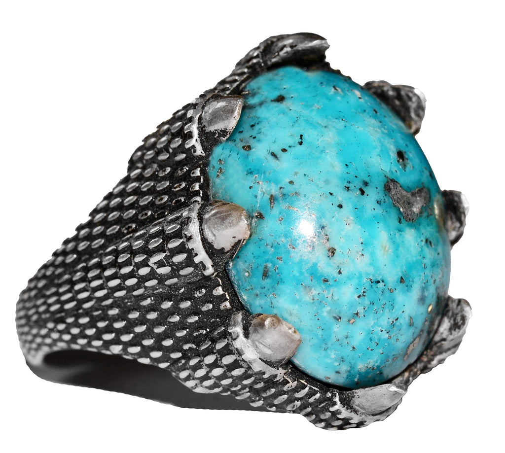 Silver Men's Ring - Arizona Turquoise Natural Stone - Hawk Claw Design (Style-3)