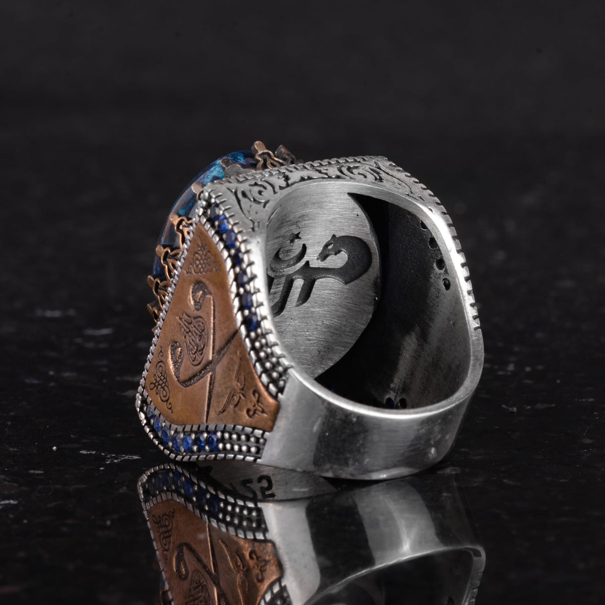 Natural Stone Ring - 925 Sterling Silver Islamic Ring - Handmade Calligraphy Ring — 7