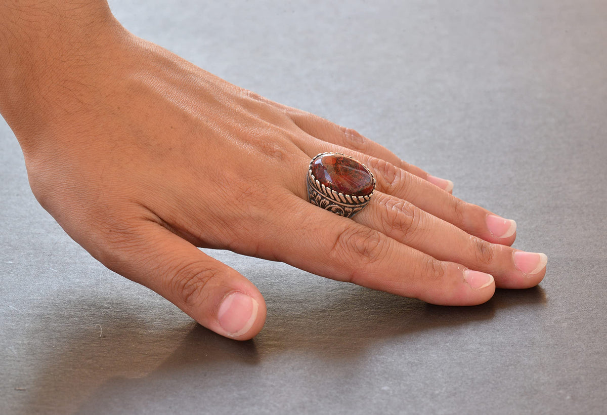 925 Sterling Silver Ring - Natural Bloodstone Ring — 6