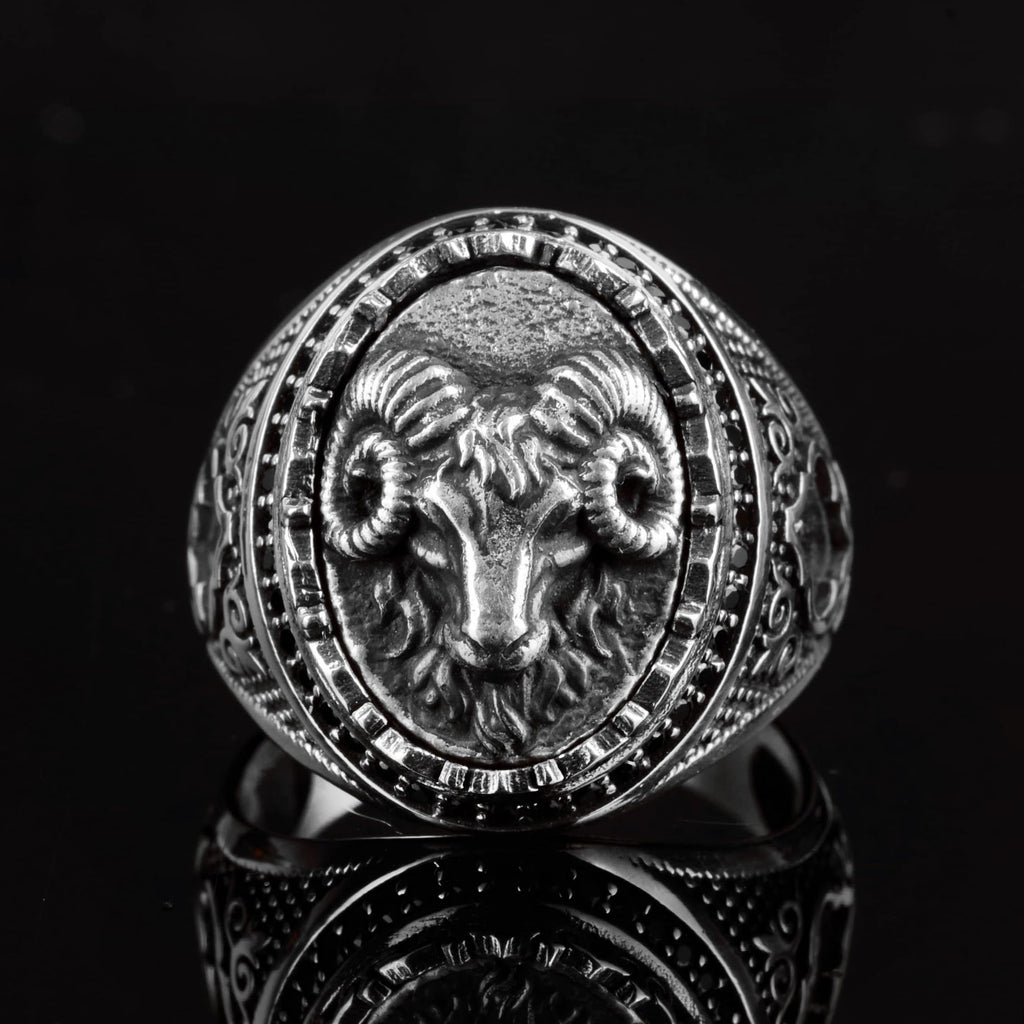 925 Sterling Silver Men's Aries Zodiac Ring - Bold and Majestic Design — 3