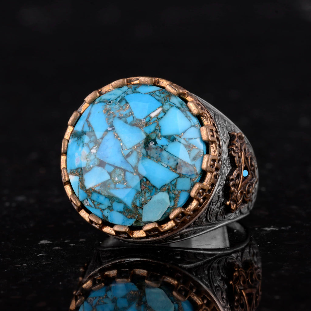 Silver Men's Ring with Natural Turquoise Stone - Vintage Design — 6