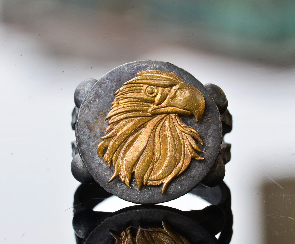 Handcrafted Eagle Bronze Men's Statement Ring - 925 Sterling Silver - Unique Bold Design