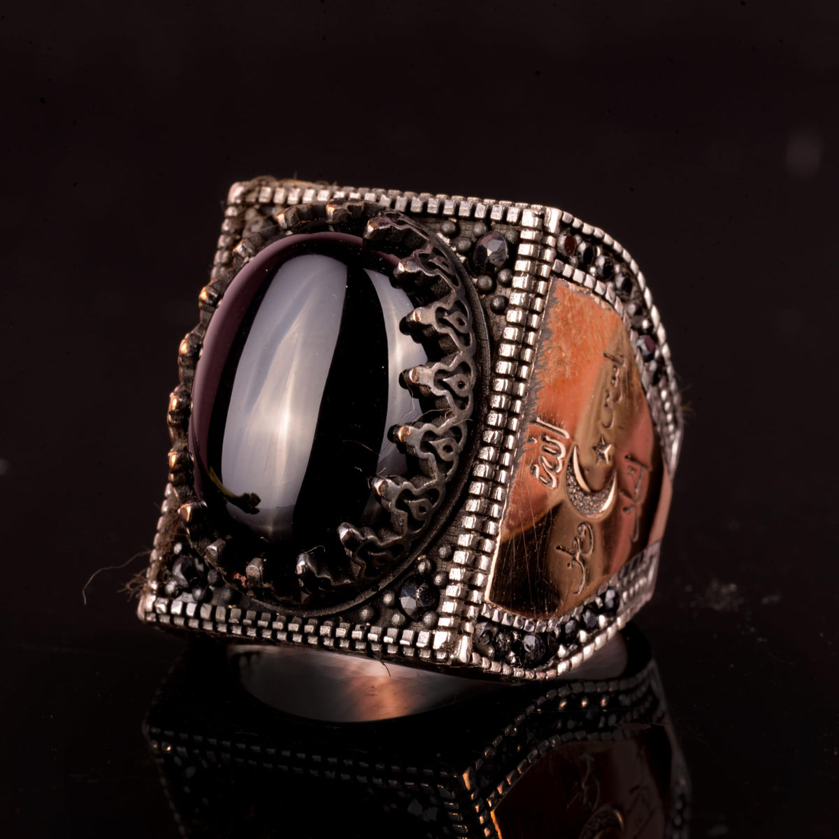 Silver Men's Ring, Onyx Stone Ring — 4