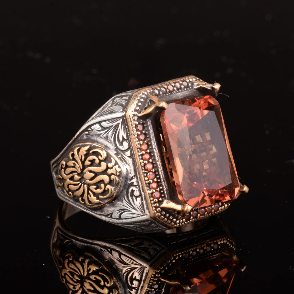925 Sterling Silver Ring, Men's Ring with Synthetic Sunstone — 4