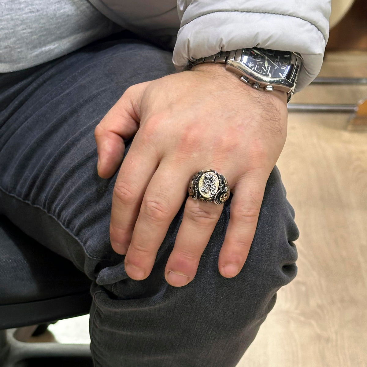 Monogram Personalized Letter Ring - 925 Sterling Silver Men's Ring — 4