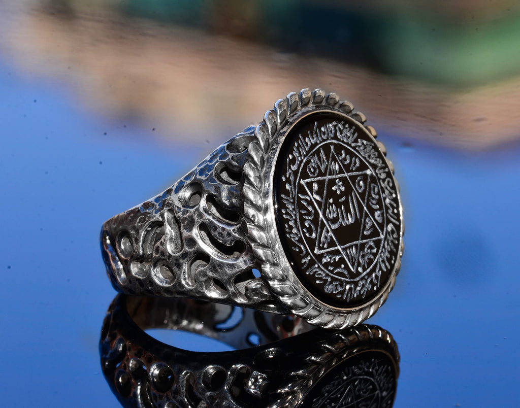 Silver Men's Ring, Natural Black Onyx Stone, Solomon's Seal Ring, Handmade Jewelry — 4