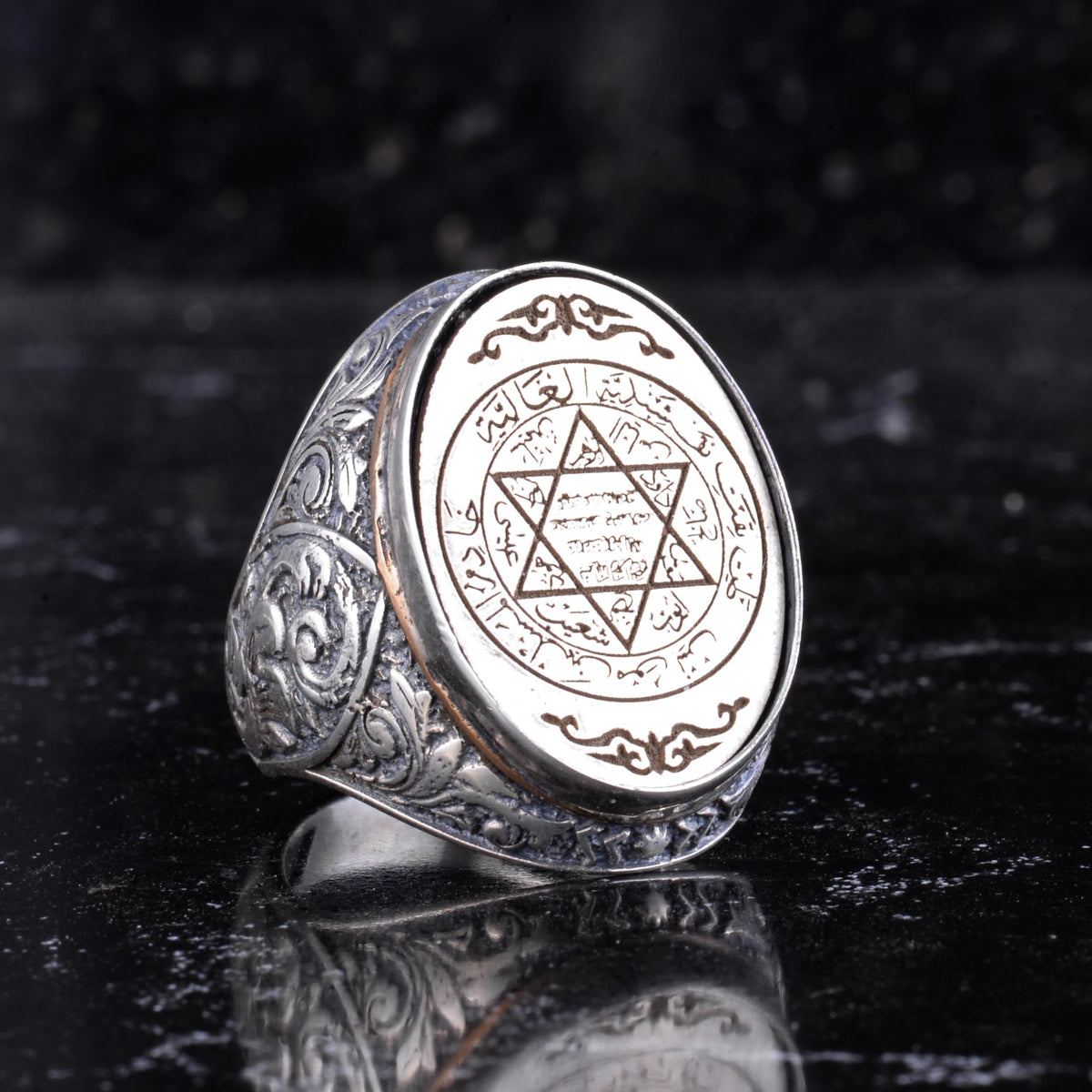 KAMBO Symbol Ring for Men Large Seal Solomon Ring - 925 Sterling Silver Arabic Calligraphy - Handmade Statement Symbol Jewelry — 7