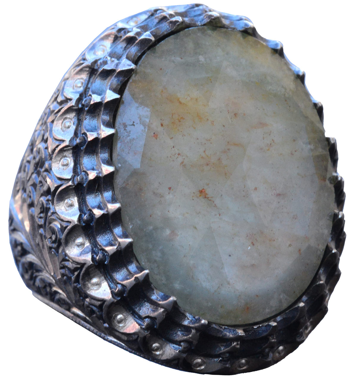 Genuine Real Natural Sapphire Gemstone Ring, 925k Sterling Silver Big Men's Ring