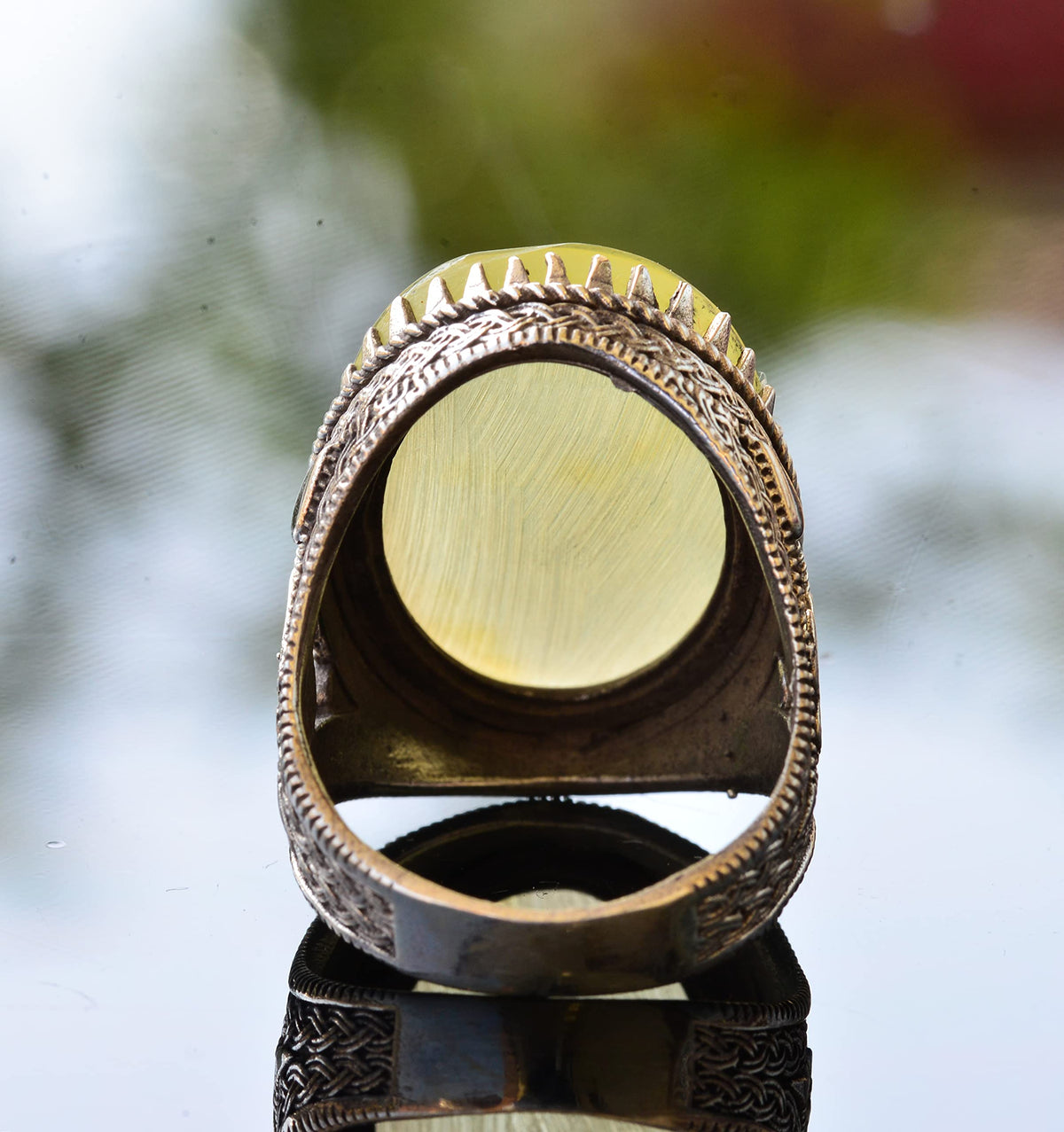 Ottoman Silver Ring with Natural Raw Amber Stone — 5