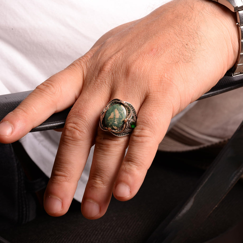 Natural Arizona Turquoise Stone Ring, 925 Sterling Silver — 3