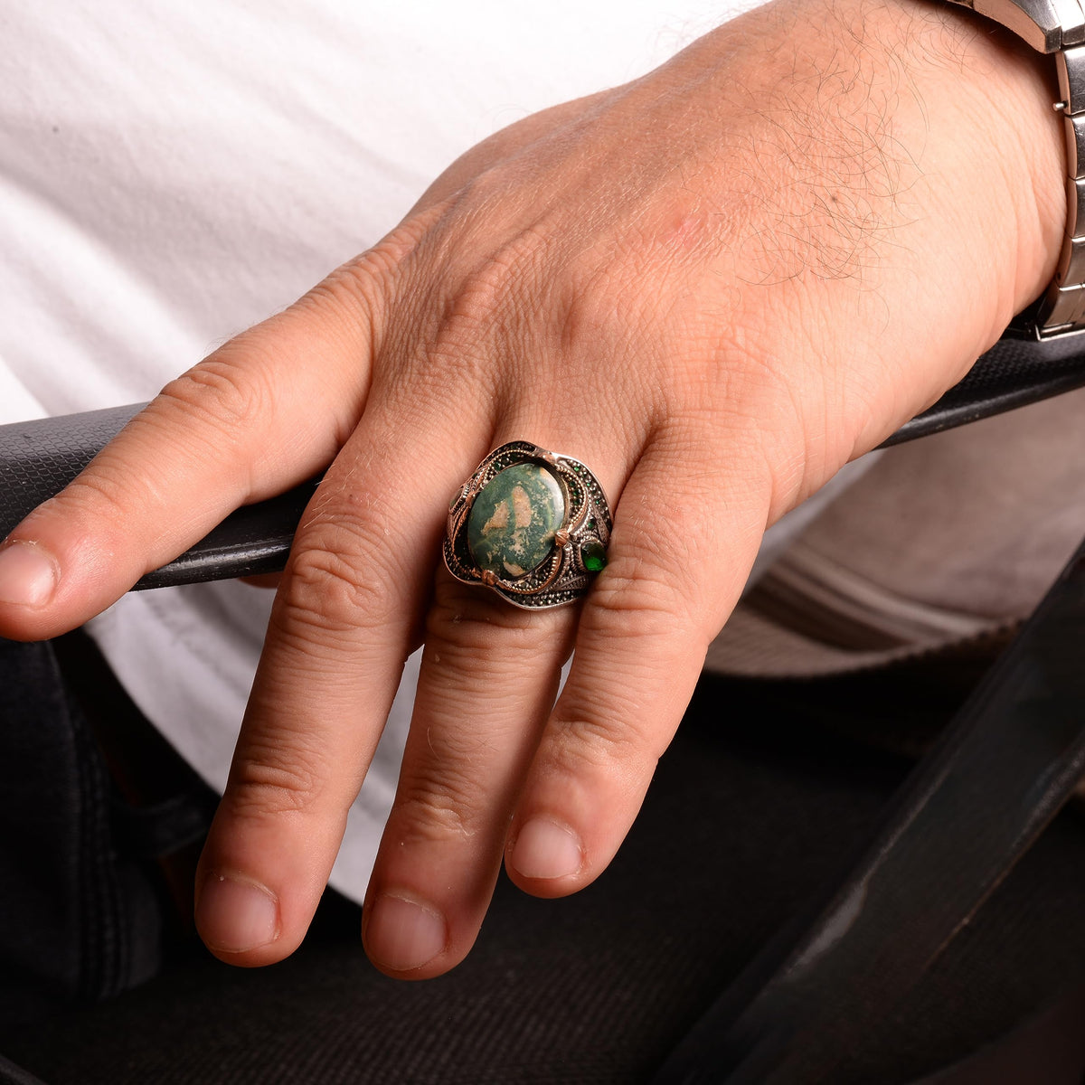 Natural Arizona Turquoise Stone Ring, 925 Sterling Silver — 3