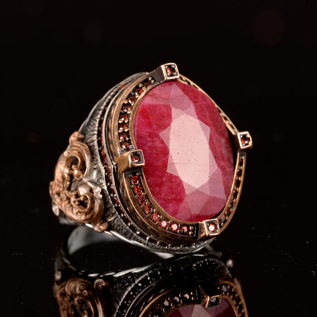 925 Sterling Silver Men's Ring with Natural Ruby Stone - Handmade Craft Jewelry — 4