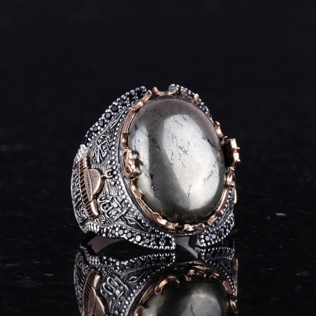 Natural Pyrite Stone Ring, 925 Sterling Silver Men's Ring (Model-2) — 2