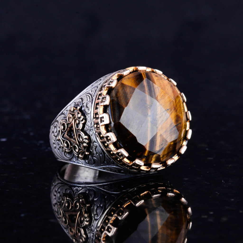 Natural Stone Ring - Handcrafted King Ring - 925 Sterling Silver — 5