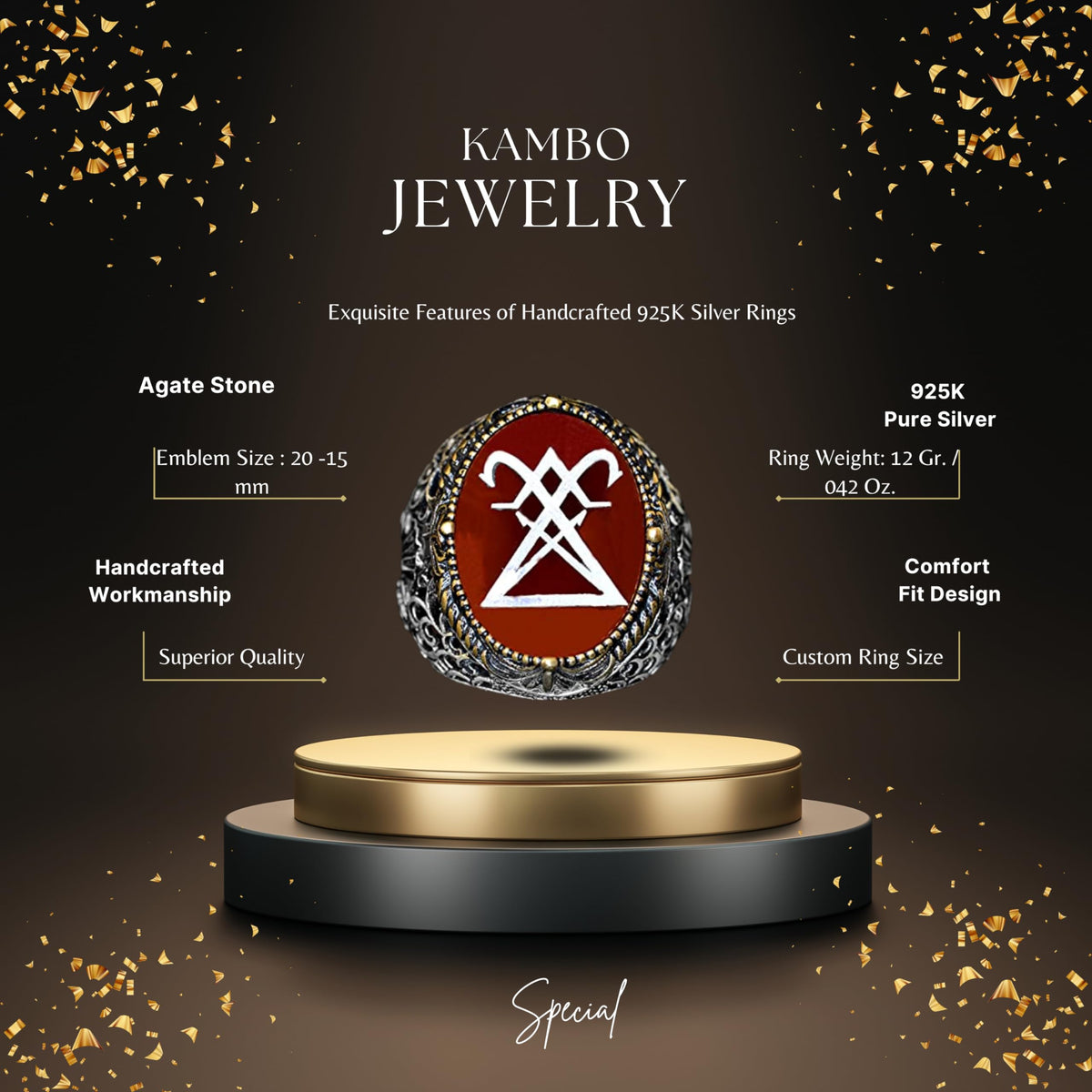 KAMBO Men's Silver Gothic Ring - Lucifer Seal Design — 2