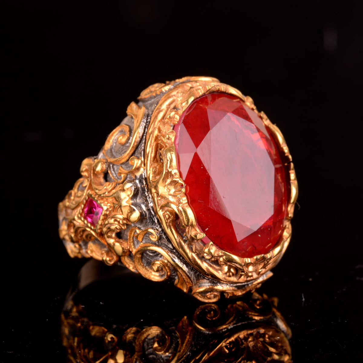 Paraiba Red Stone Ring - Rhodium Plated 925 Sterling Silver - Handcrafted Band Ring — 3