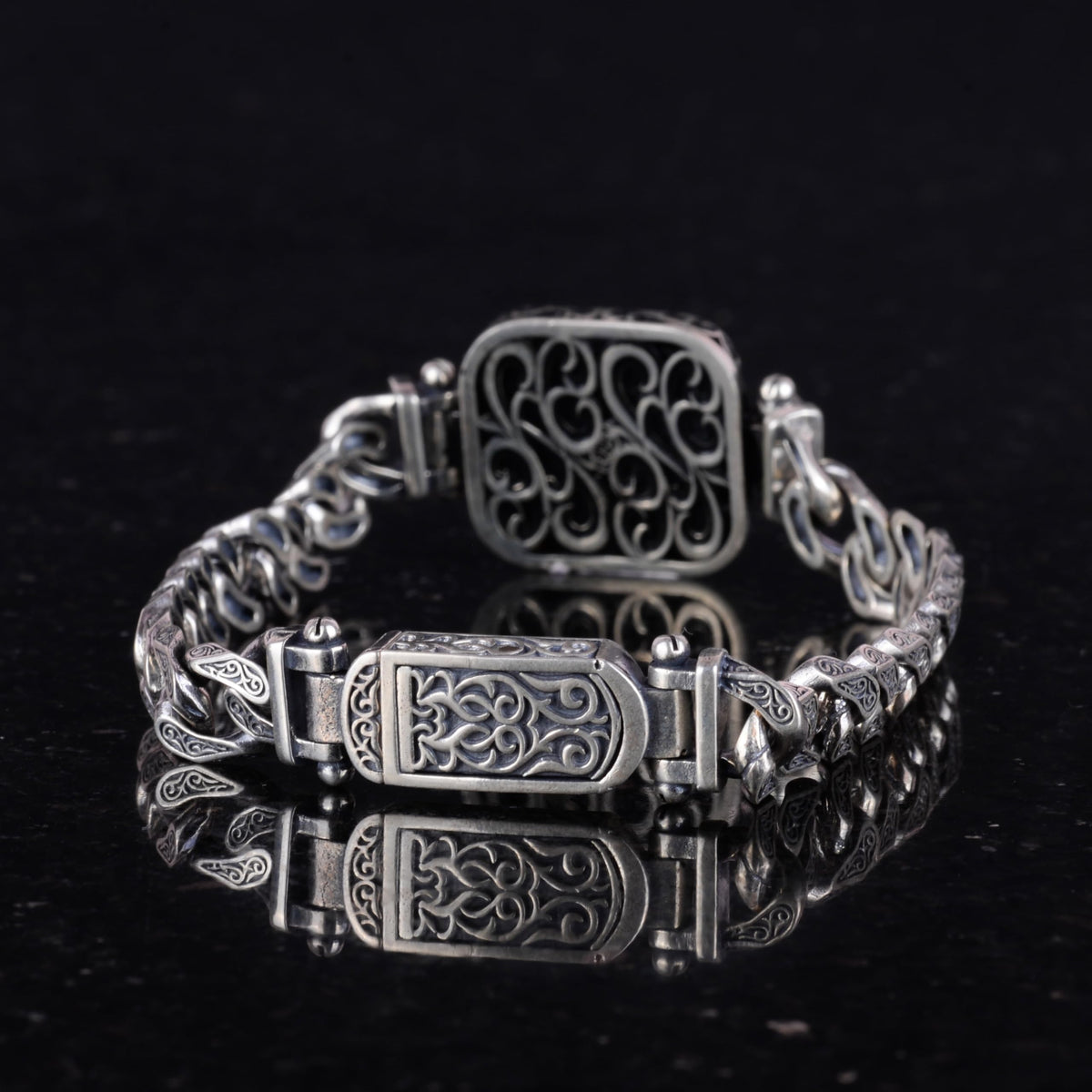 925 Sterling Silver Men's Bracelet, Turkish Crescent and Star Design, Handmade Chain Bracelet — 5