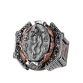 KAMBO Large Men's 925 Sterling Silver Ring Figure – Bronze Detail – Carved Statement Ring (Eros)