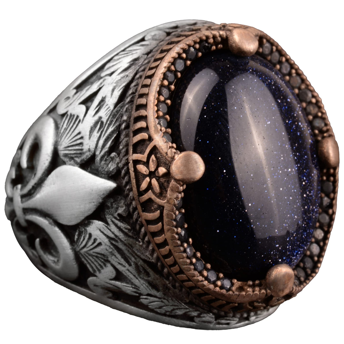 Blue Star Ring, Synthetic Blue Stone Ring, 925 Sterling Silver, Moon Star Men's Ring, Sky Blue Ring, Father's Day Gift