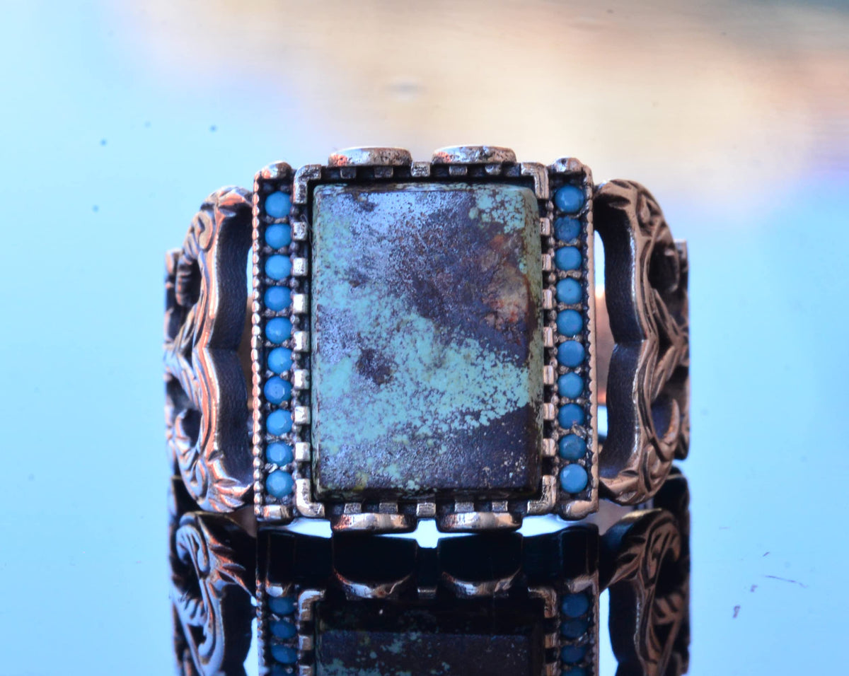 Natural Arizona Turquoise Stone Ring - Silver Men's Ring — 4