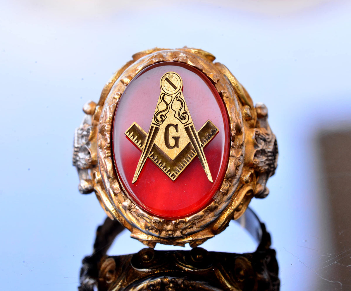 Handmade Ring - 925 Sterling Silver Men's Gold Plated Jewelry (Masonic) — 5