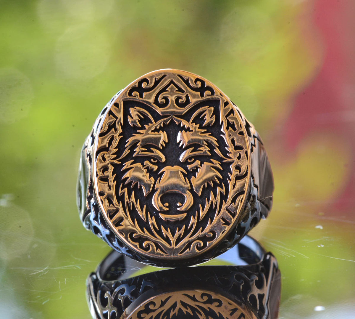 Wolf Ring, Gothic Ring, 925 Sterling Silver Ring, Seal Ring, Animal Figure Ring, Men's Silver Ring — 2