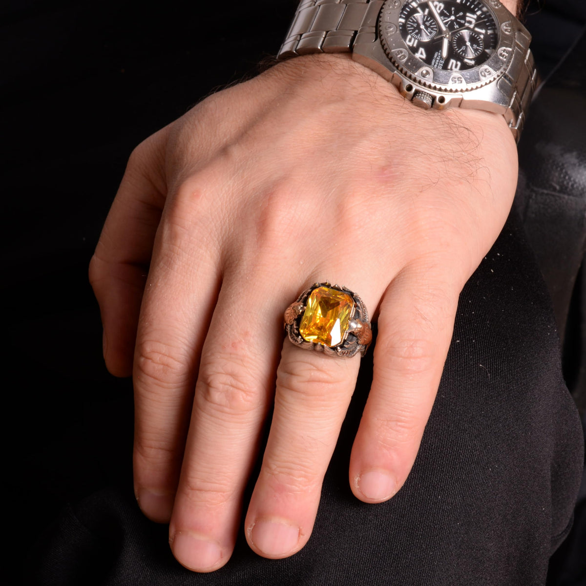 925 Sterling Silver Men's Ring - Citrine or Sultanit - Elegant and Timeless Design — 3