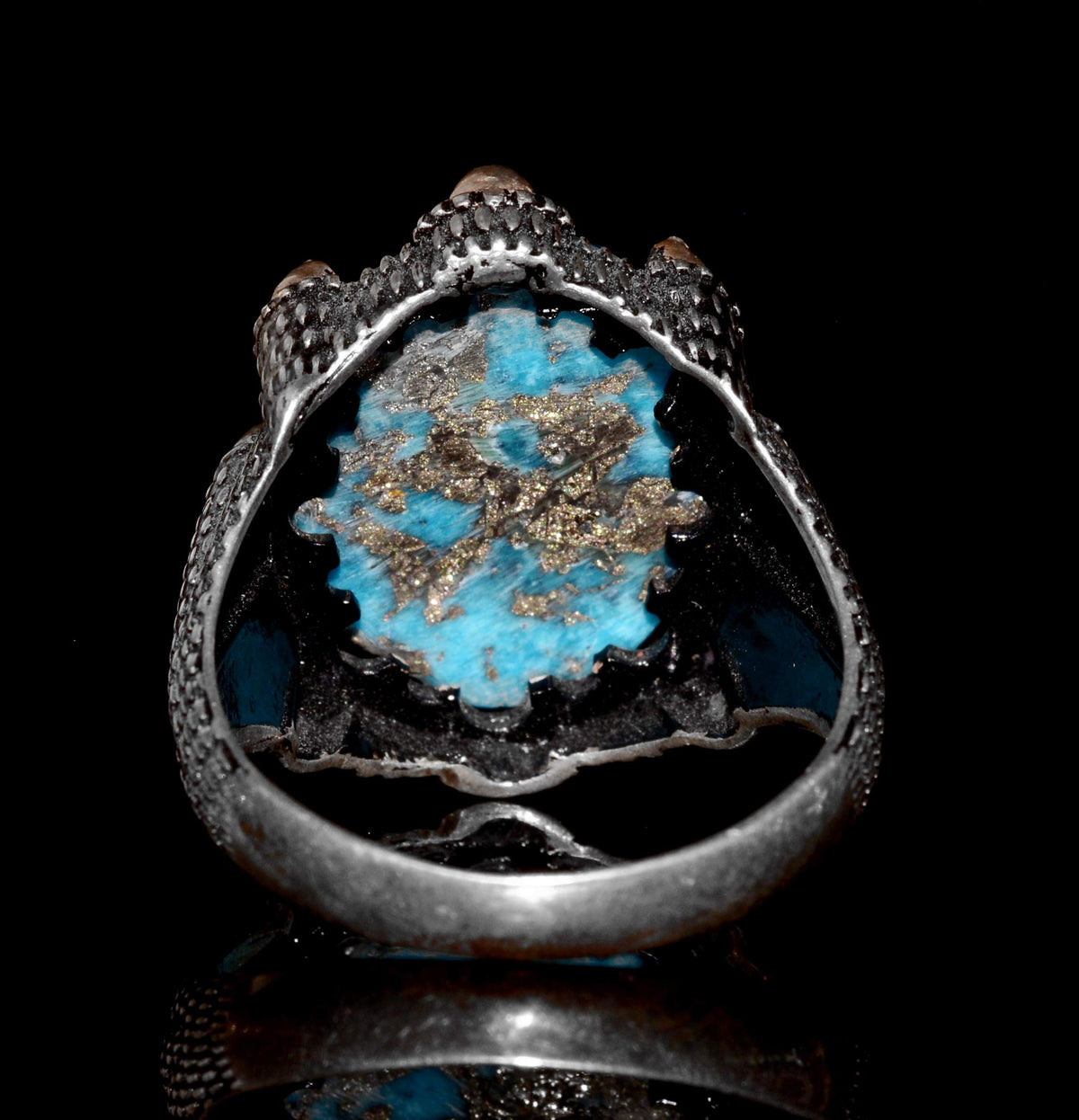 Silver Men's Ring - Arizona Turquoise Natural Stone - Hawk Claw Design (Model-2) — 8