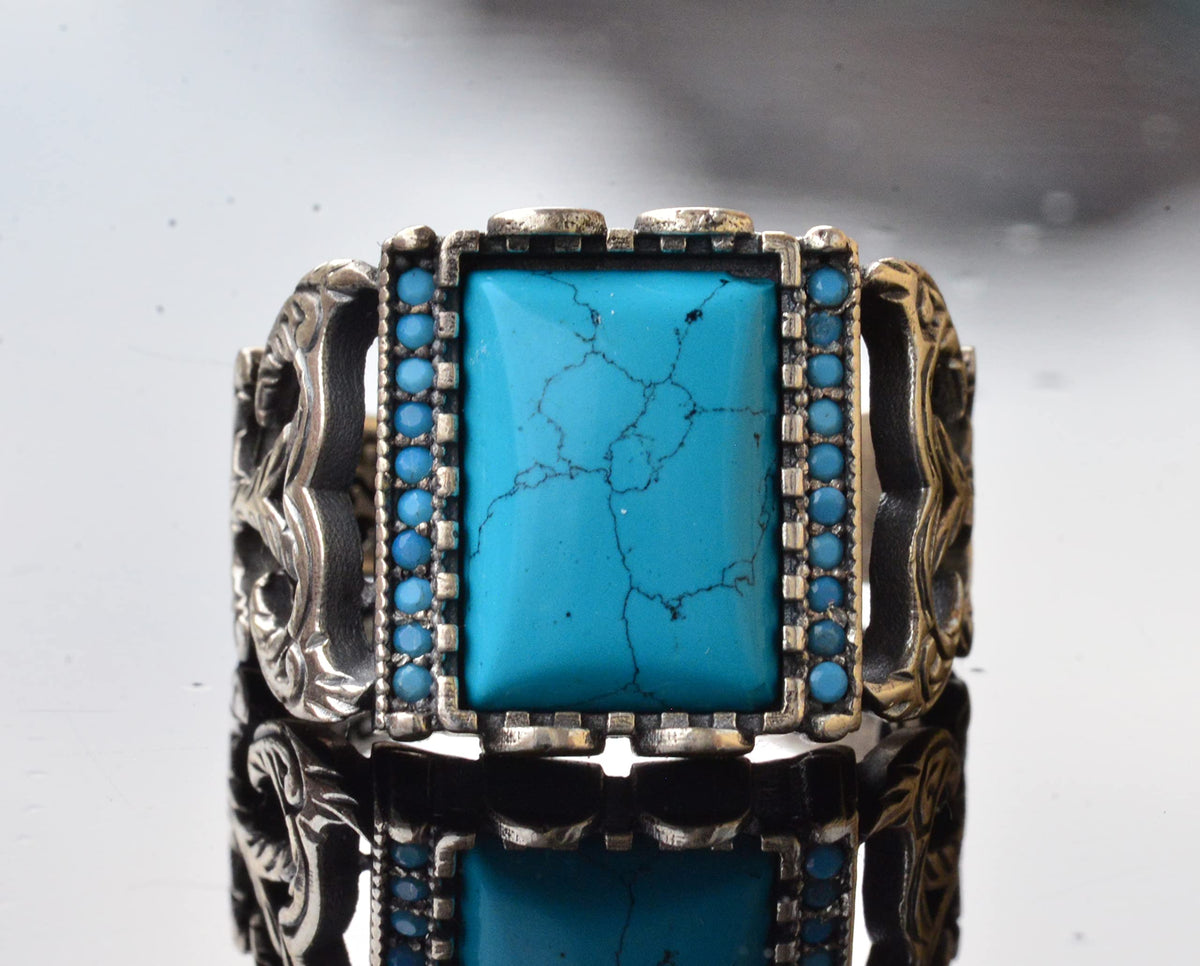 Handmade Vintage Turquoise Ring - 925 Sterling Silver, Stylish Ornate Design, Durable, Distinctive Jewelry, Perfect Fit — 5