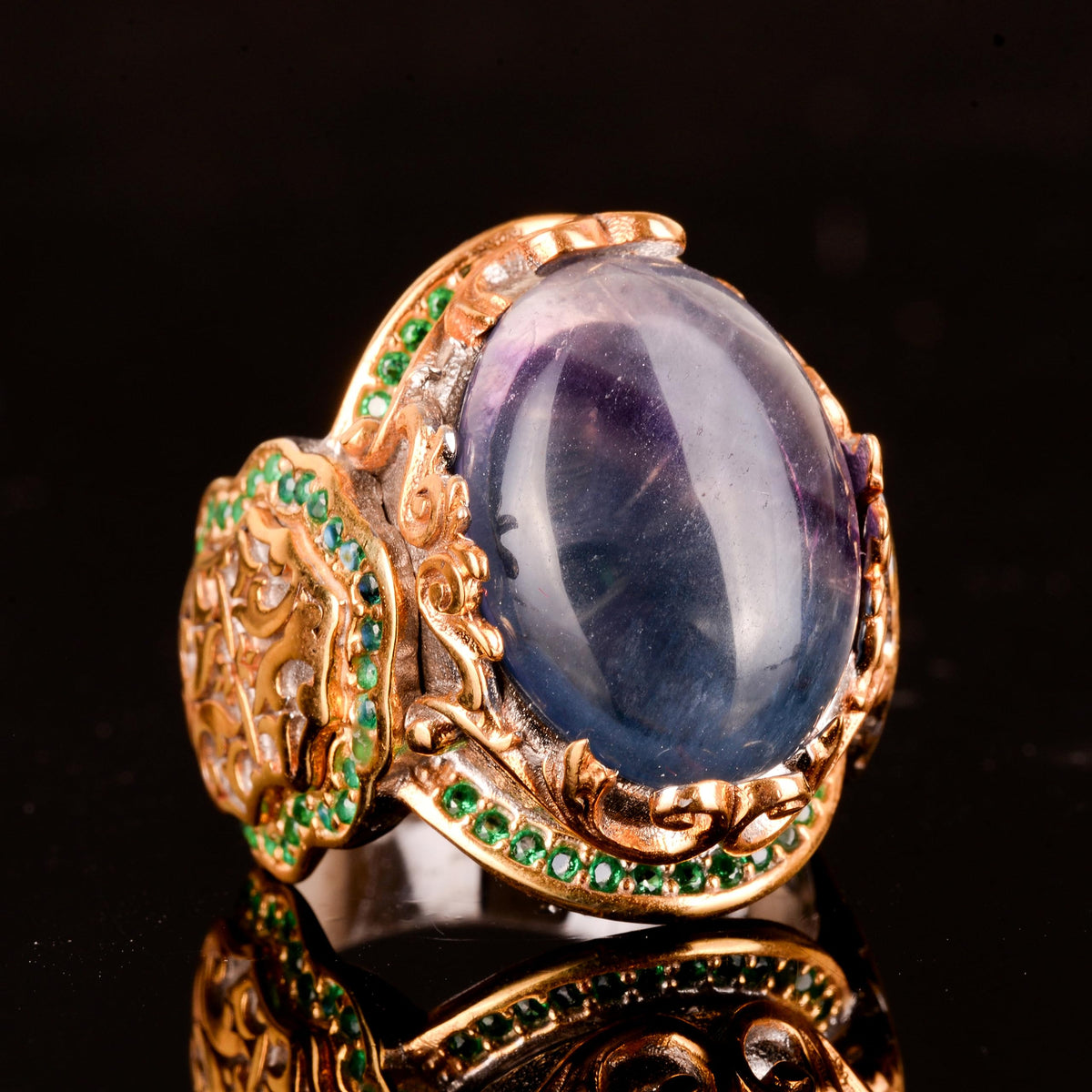 Natural Fluorite Stone Ring, 925 Sterling Silver Sultan Ring — 4