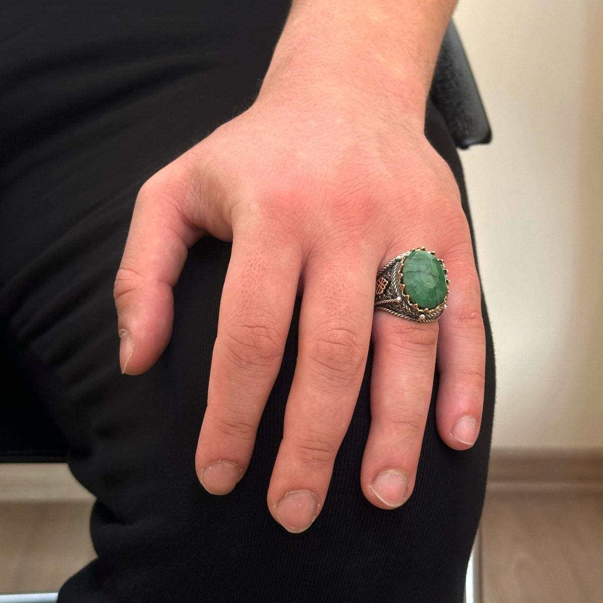 925 Sterling Silver Ring - Natural Emerald Stone (Model-2) — 3