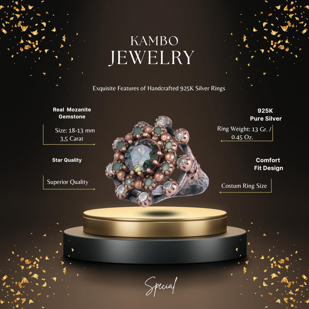 KAMBO Moissanite Stone Women's Ring – Flower Design Moissanite Stone Ring – 925 Sterling Silver Vintage Flower Style Elegant Women's Jewelry — 2