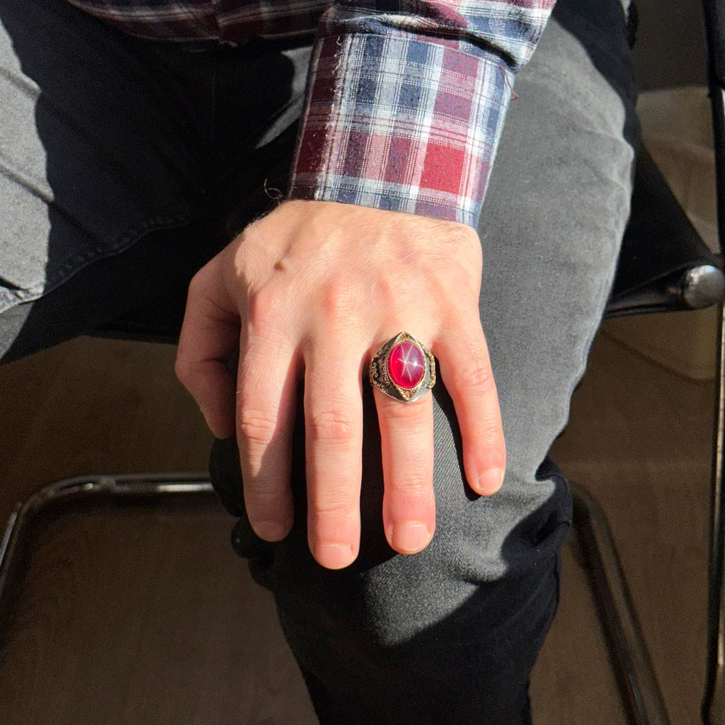 Natural Star Ruby Stone Ring - Handmade, 925 Sterling Silver — 6