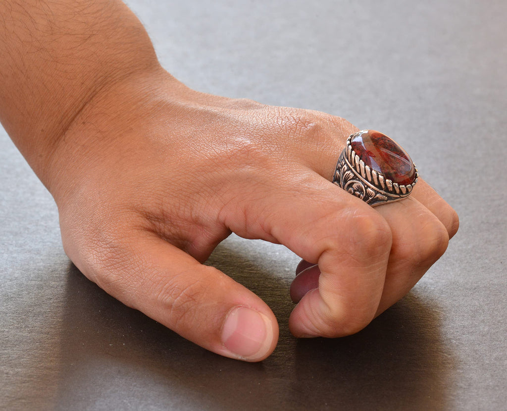 925 Sterling Silver Ring - Natural Bloodstone Ring — 7
