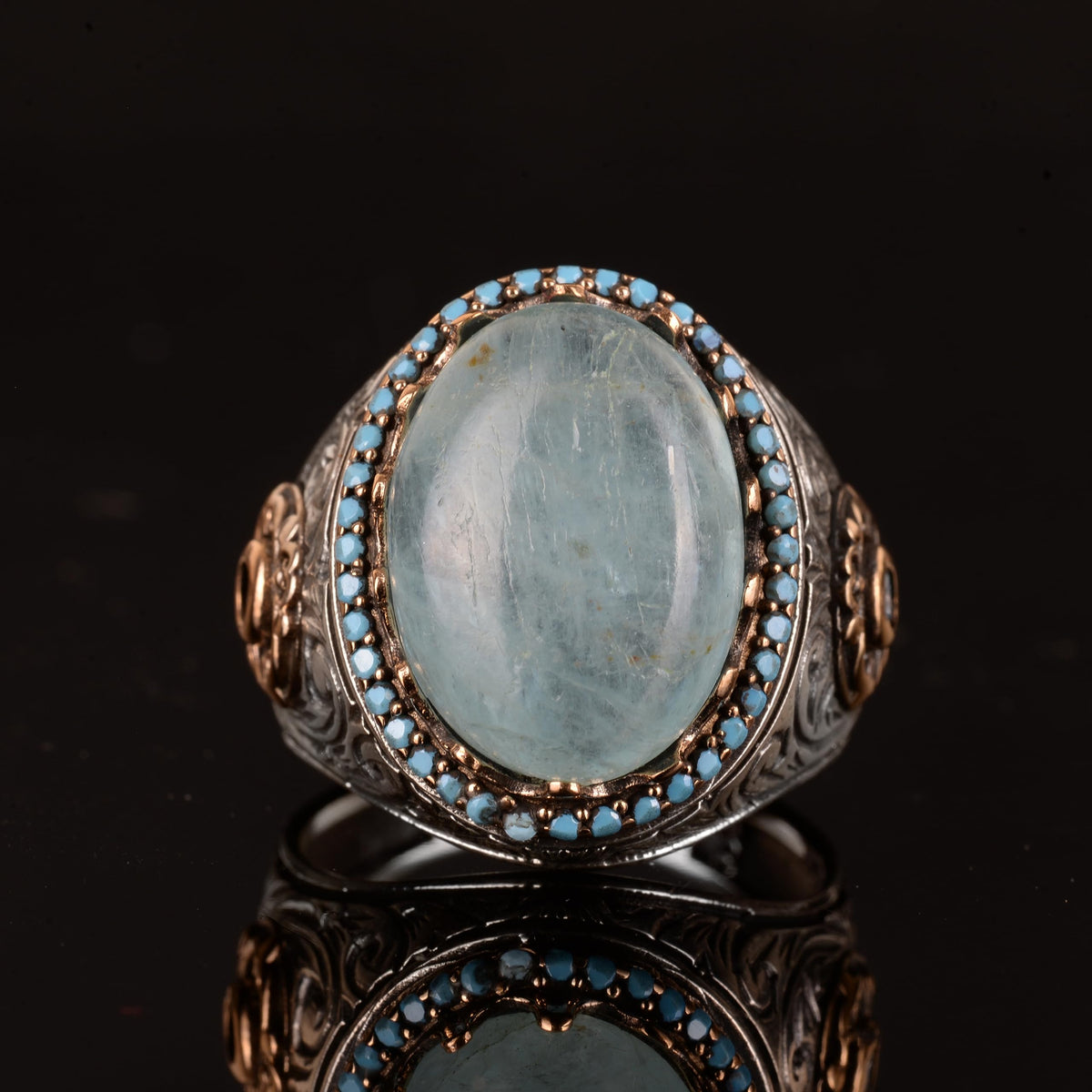925 Sterling Silver Natural Aquamarine Stone Men's Ring - Handmade King Jewelry — 5