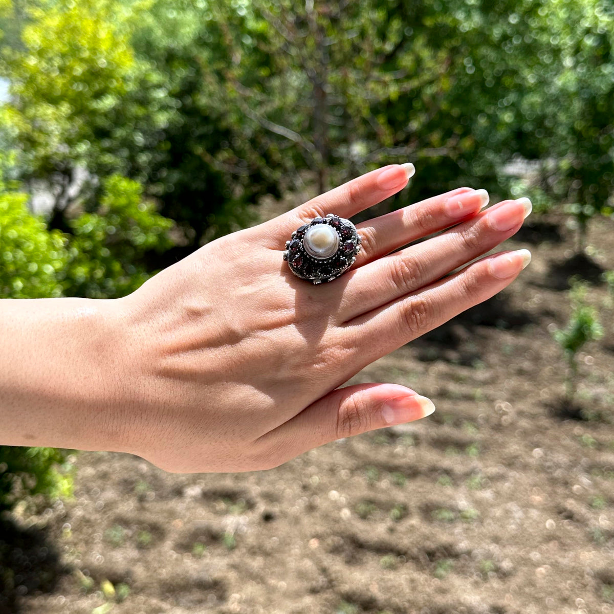 Natural Yemen Agate and Garnet Stone Ring - Sultan Ring - 925 Sterling Silver — 3