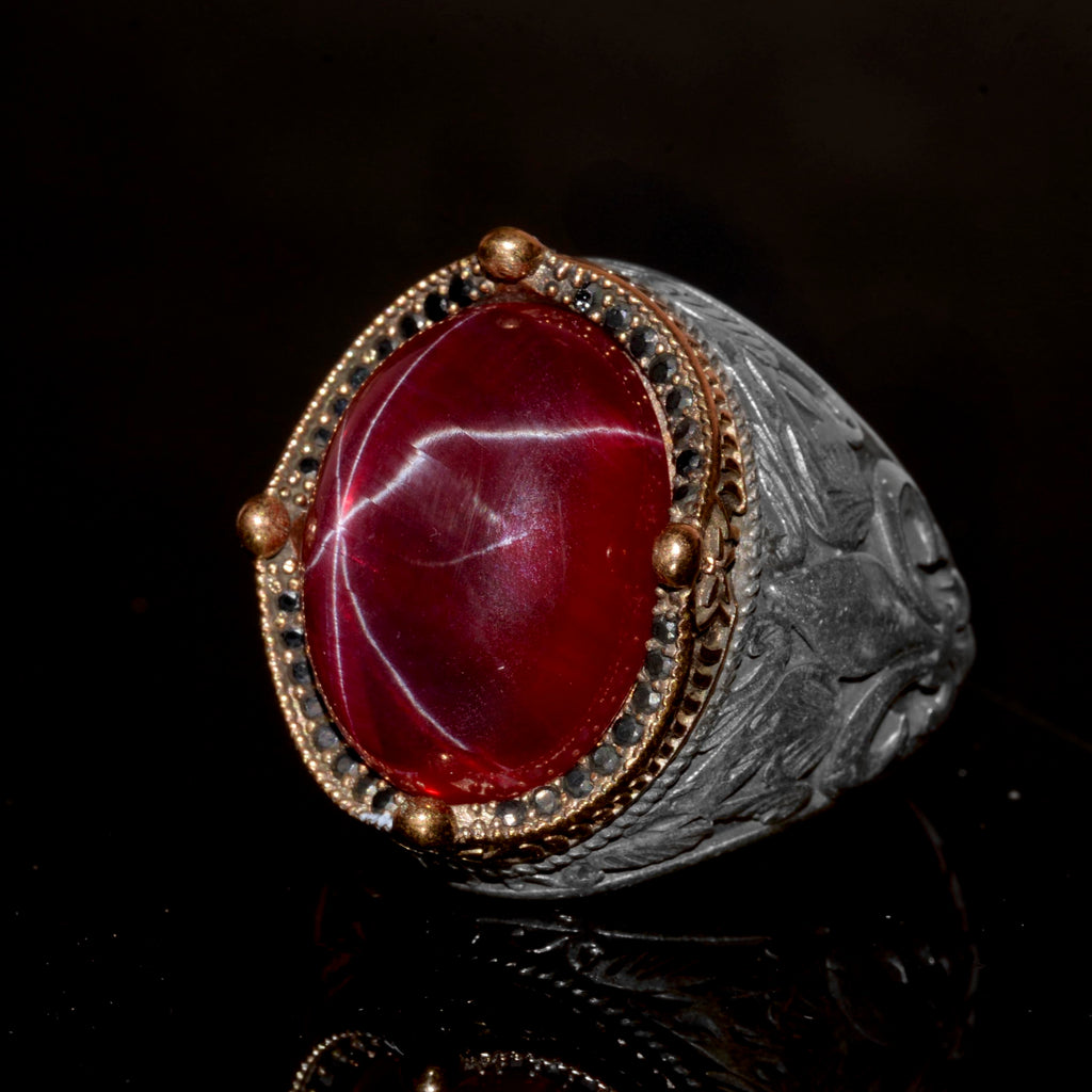 925 Sterling Silver Men's Ring - Original Handmade Model with Star Ruby Stone — 5