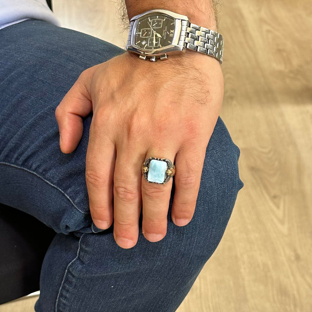 Real Natural Larimar Stone Ring - Handmade 925 Sterling Silver - Symbol of Peace, Healing, and Clarity — 3
