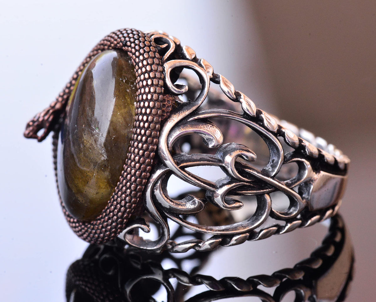 925 Sterling Silver Men's Ring - Handmade Elegance with Natural Labradorite Stone — 5