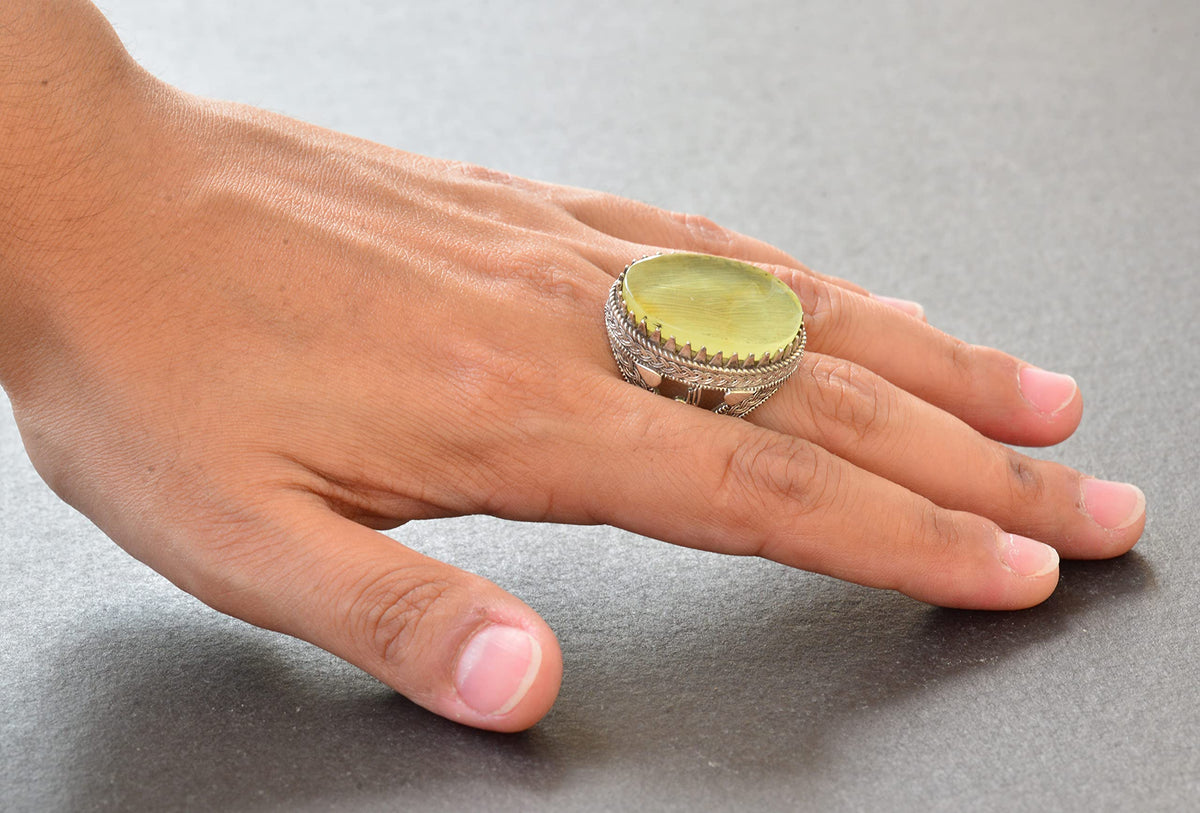 Ottoman Silver Ring with Natural Raw Amber Stone — 6