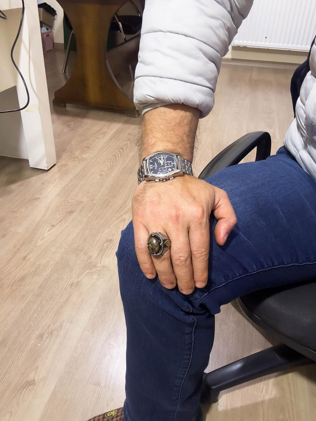 Handcrafted Natural Bronzite Stone Ring - 925 Sterling Silver Men's Ring (Model-2) — 3