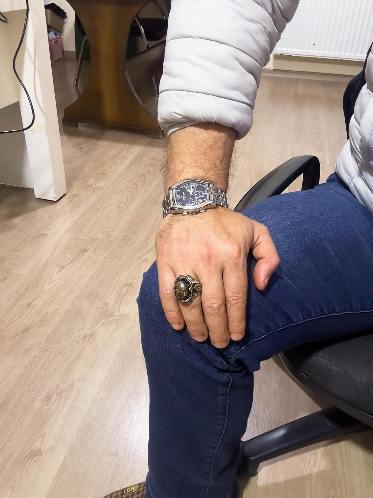 Handcrafted Natural Bronzite Stone Ring - 925 Sterling Silver Men's Ring (Model-2) — 3