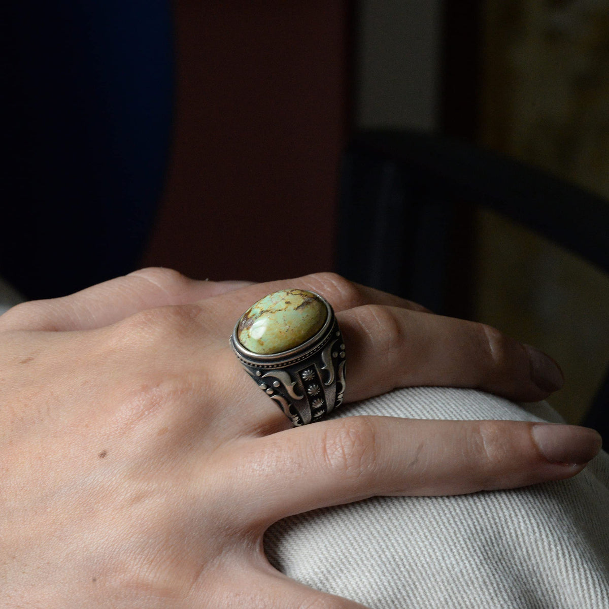 925 Sterling Silver Men's Ring Natural Arizona Turquoise Stone - Vintage Design Handmade Jewelry (Model-2) — 7